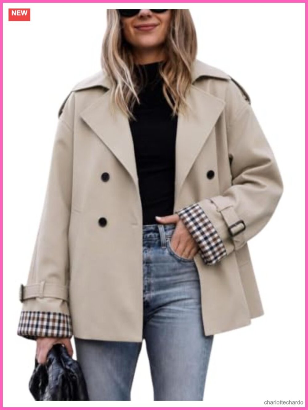 Oversized Cropped Trench Coat Women Lapel Collar Jacket